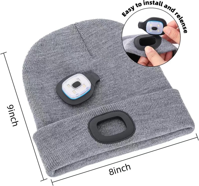 YMHB Unisex Beanie Hat with Light, USB Rechargeable LED Headlamp Hat Night Light Cap Christmas Stocking Stuffers Gifts for Men Dad Father Husband (Grey) - Image 4